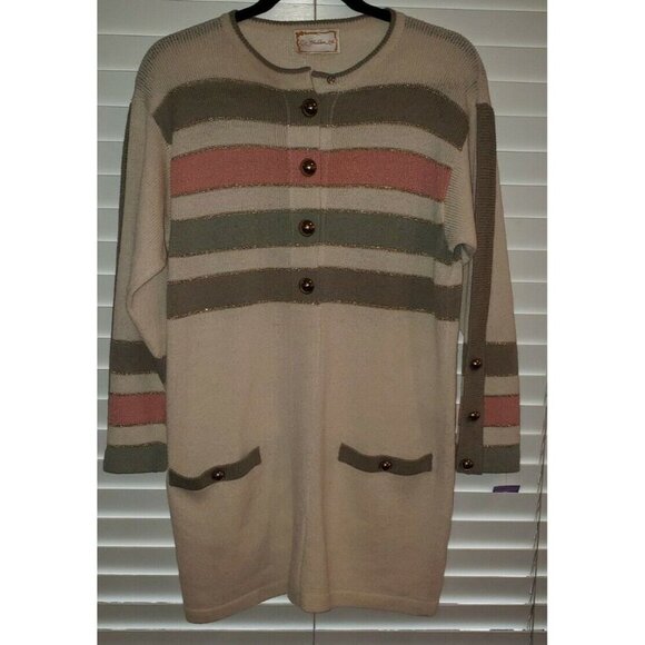 Vintage Liz Sheldon, LTD Sweater Knit Dress Gold Buttons, Metallic Thread M - Picture 1 of 6